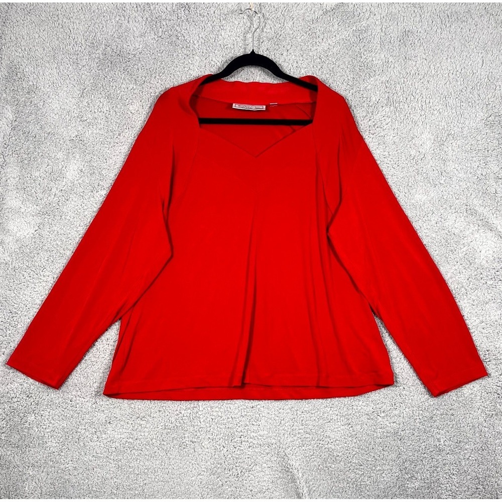 Simonton Says Blouse Top Womens 2X Red Raglan Sleeve Everyday Comfort Casual